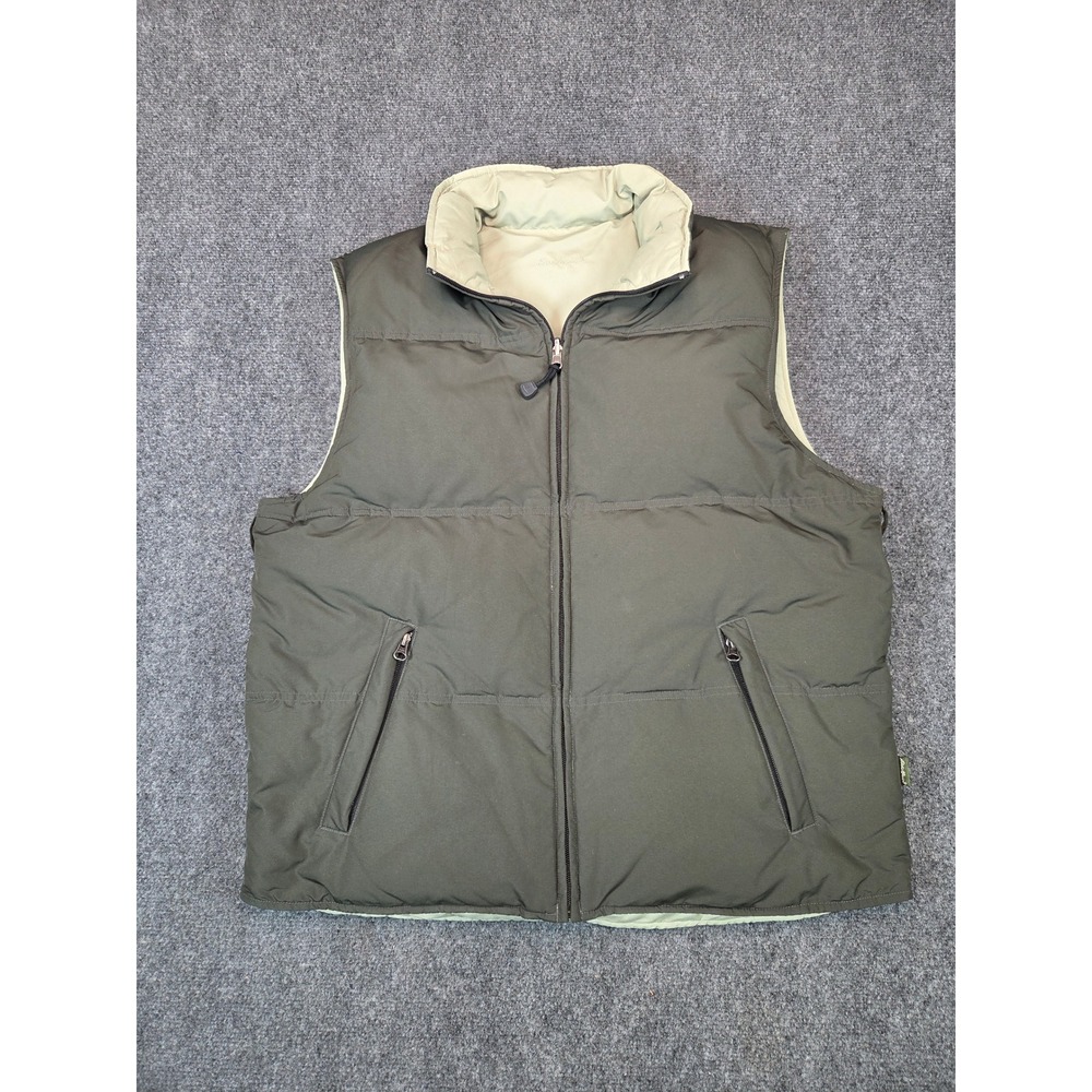 Eddie Bauer Reversible Down Puffer Vest Mens Large Olive Green Sage Goose Down